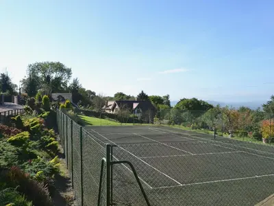 a tennis court with a net on it at Angel Barn in Farden