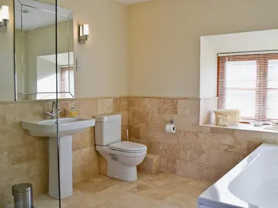 a bathroom with a toilet and a sink and a mirror at Felin Hedd Peaceful Mill in Tregaron