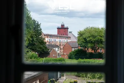 a view of a building from a window at 4 Bedroom Townhouse 10mins walk from Shrewsbury Town Centre with Parking in Shrewsbury