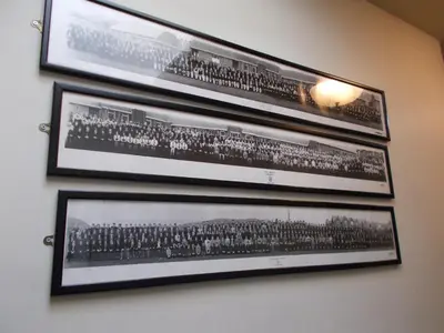 three framed pictures of a computer keyboard on a wall at The White Lion Hotel in Machynlleth