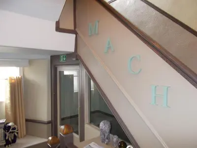 a staircase with the words my home written on it at The White Lion Hotel in Machynlleth