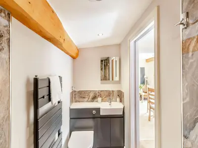 a bathroom with a sink and a mirror at Pansi - Uk40263 in Llangadfan