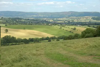 a view of a field from a hill at Middle Woodbatch B&B in Bishops Castle