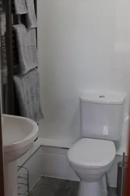 a bathroom with a white toilet and a sink at Garn Lodge in Newtown