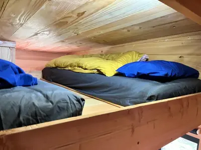 two bunk beds in a tiny house at Ox Box Cabin Lyonshall Kington in Hereford