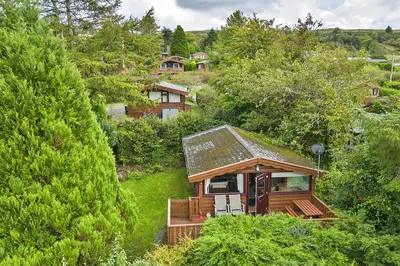 a small cabin in the middle of a forest at Finest Retreats - Mountain View in Trawsfynydd