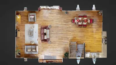 an overhead view of a living room with furniture at Marina View, Near Canal and Mountains in Brecon