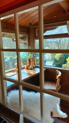 a large window in a room with a view of a room at 299 Willow Lodge in Trawsfynydd