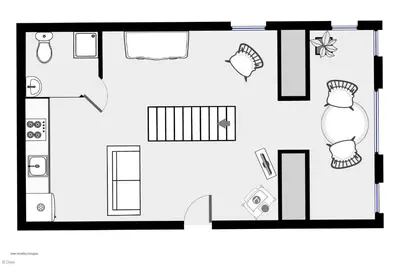 a black and white floor plan of a house at Melin-Byrdir in Dyffryn