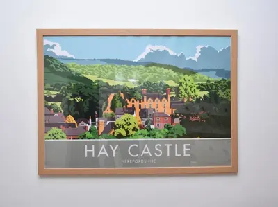 a framed picture of a castle on a wall at 3 Bed in Brecon oc-bn331 in Cathedine