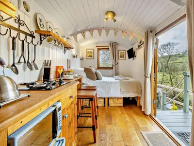 a kitchen with a bed in a room at 1 Bed in Llanidloes oc-56492 in Van
