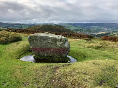 a large rock sitting on top of a grassy hill at Offa's Dyke Lodge B&B in Gladestry