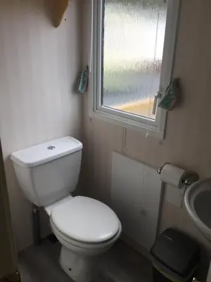 a bathroom with a toilet and a sink and a window at H2 in Aberystwyth