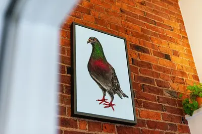 a picture of a bird on a brick wall at Pigeon House - Unique Barn with private garden, hot tub and wood burner in Shrewsbury