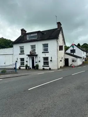 a white building on the side of a street at Dolgoch Mill House Annexe in Llanfair Caereinion