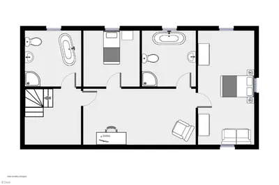 a black and white floor plan of a house at Brynhoreb in Aberdyfi