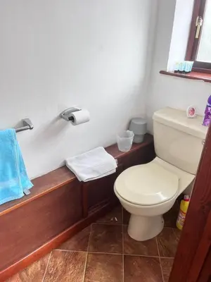 a bathroom with a toilet and a bath tub at King room - PenrhynCoch - Aberystwyth in Aberystwyth