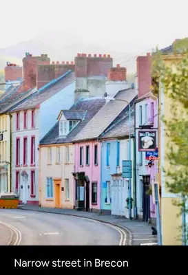 a painting of a street in a town with houses at Kookaburra lodge in Brecon