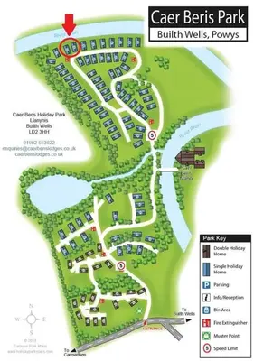 a map of a park with parking spaces at Turtle Lodges 29 - Riverside in Builth Wells