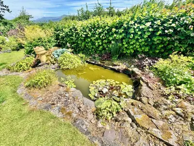a garden with a pond and a fire hydrant at 3 Bed in Brecon oc-93947 in Llanywern