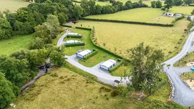 an aerial view of a group of camels in a field at Caban Dulas in Rhayader