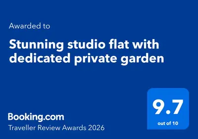 a blue sign with the words running studio flat with a predicted private garden at Stunning studio flat with dedicated private garden in Shrewsbury