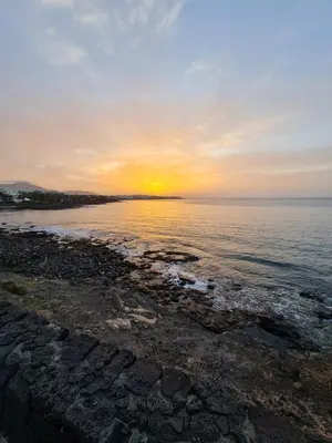 a sunset on the shore of the ocean at Bayview at Pengarreg in Llanrhystyd