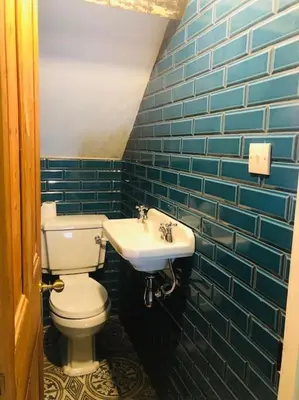a bathroom with a toilet and a sink at Llangollen Townhouse 4 bedroom in Llangollen