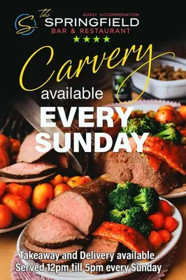a flyer for a cancelled dinnerable every sunday at The Springfield Hotel in Fairbourne