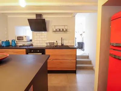 a kitchen with a sink and a counter top at Ty Dyffryn in Blaenau-Ffestiniog
