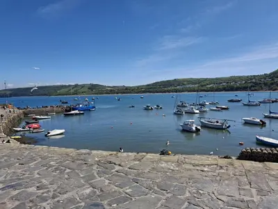 a bunch of boats sitting in the water at The Cambrian in New Quay