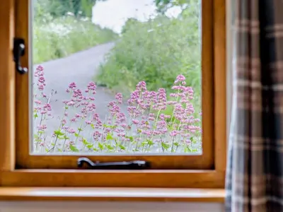 a window with a bunch of pink flowers at 5 Bed in Craven Arms oc-95212 in Tugford