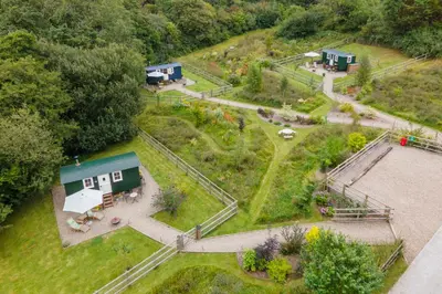 an aerial view of a house with a garden at Onnen in Llanarth