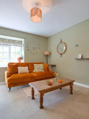 a living room with a couch and a coffee table at The Lilley Pad in Ludlow Cosy, Central, Perfect for Couples, Netflix & Parking Permit in Ludlow