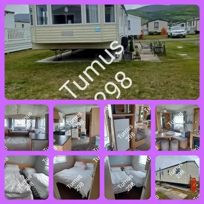 a collage of pictures of a home with a camper at Tumus 298 sandy cove 066 in Barmouth