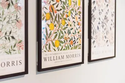 a group of four framed posters on a wall at The Little Cygnet in Shrewsbury