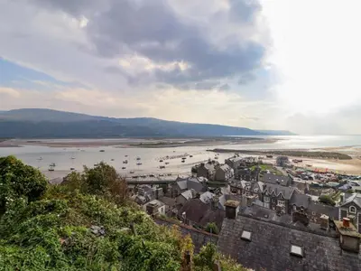 a view of a town and a body of water at Pengarreg in Barmouth