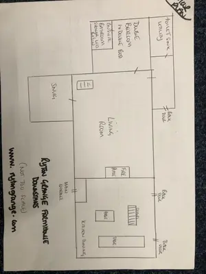 a drawing of a floor plan for a house at RYTON GRANGE FARMHOUSE to sleep 12 in Shrewsbury