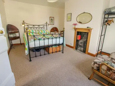 a bedroom with a bed and a fireplace at Old Bricklayer's Arms in Bishops Castle