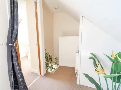 a room with a mirror and a plant at Bryn Glasfor in Barmouth