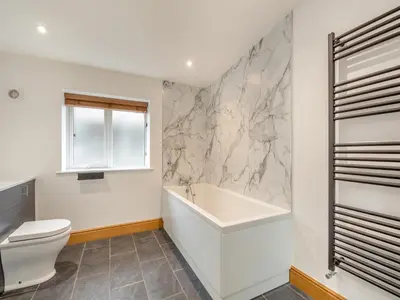 a bathroom with a toilet and a bath tub at Bodwennol in Aberdyfi