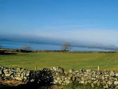 a field with a stone wall and a field with a tree at Rhiwgoch - Hw7449 in Harlech