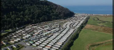 an aerial view of a large parking lot with cars at Pet Friendly 3 Bed Static Caravan in Clarach Bay Spacious and Cozy Stay in Aberystwyth