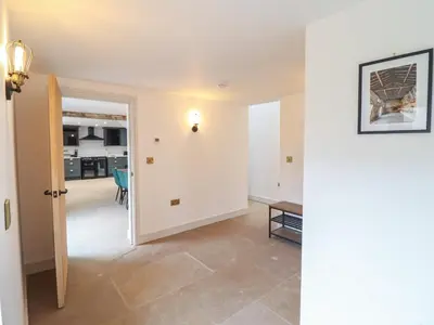 a view of a living room with a dining room at Sally's Barn in Oswestry