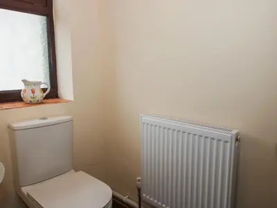 a bathroom with a white toilet and a window at The Firs in Shrewsbury