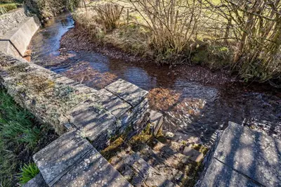 a small stream of water in a stone pathway at 3 Bed in Pentre Bach oc-t30863 in Pentre-bâch