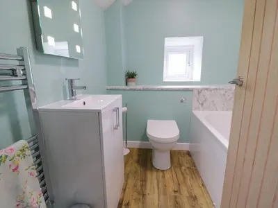 a bathroom with a toilet and a sink and a tub at Dwynant in Dolgellau