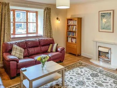 a living room with a couch and a fireplace at Bron-Yr-Aur - Uk49616 in New Quay