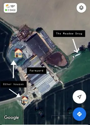 an aerial view of a building with arrows pointing to different buildings at The Meadow Snug in Baschurch