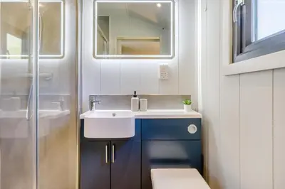 a bathroom with a sink and a shower at 2 Bed in Cemmaes oc-a32660 in Cemmaes